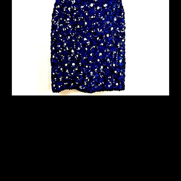 Vtg 80s Victor Costa Blue  Lace Swirl Sequin Strapless Dress Cotton Blend SZ 6 - Picture 10 of 10